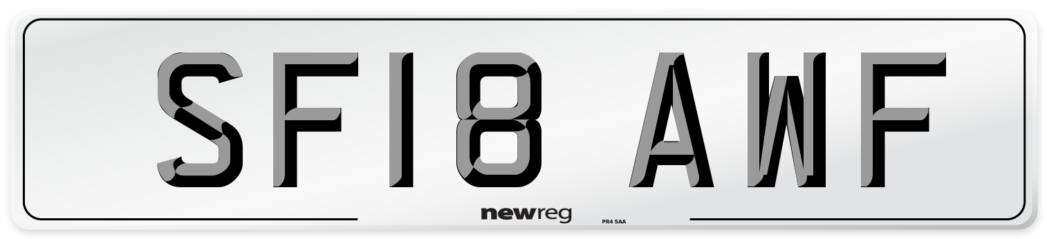 SF18 AWF Number Plate from New Reg